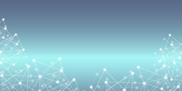 Graphic abstract background communication. Big data visualization. Perspective backdrop with connected lines and dots. Social networking. Illusion of depth. Vector illustration