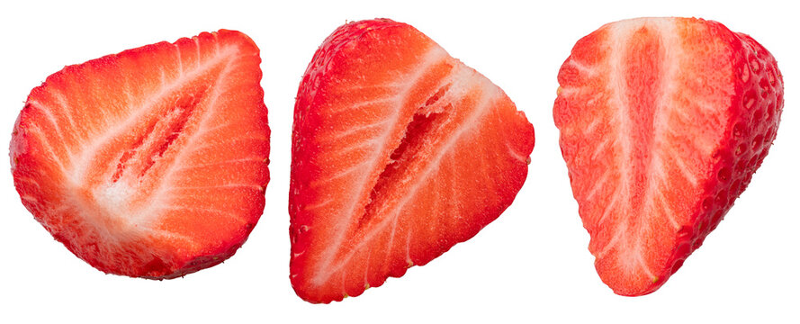 Strawberry sliced halves isolated on a white background.