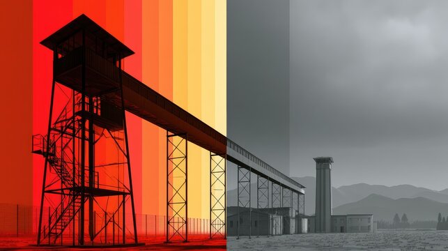 Stark watchtower and compound transition from vibrant red to desaturated grey
