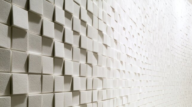 Textured white wall with repeating cubic patterns creates dynamic light and shadow