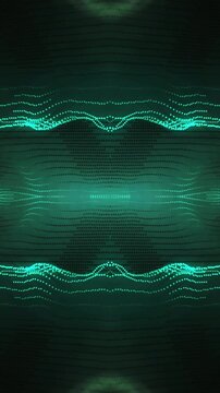 Abstract glowing digital wave patterns in teal and green hues