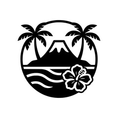 Masterpiece Maui, Hawaii icon featuring the island's most recognizable elements including palm trees, ocean waves, volcanic landscapes, and tropical flowers. Perfect for travel brands, tourism busines © puntip_a