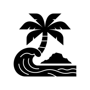 Masterpiece Maui, Hawaii icon featuring the island's most recognizable elements including palm trees, ocean waves, volcanic landscapes, and tropical flowers. Perfect for travel brands, tourism busines