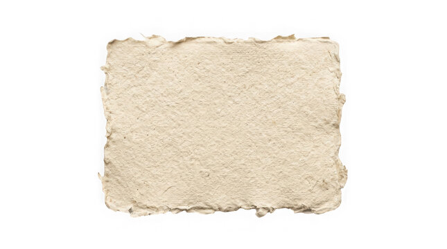 Vintage handmade paper sheet with deckle edge isolated on transparent background