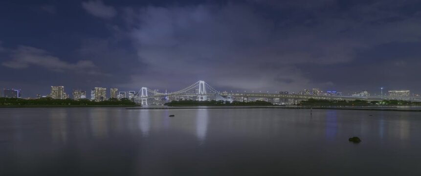 (HDR PQ Timelapse) Cinematic Timelapse of Rainbow Bridge and Tokyo Skyline at Night (cinemascope 2.39:1 Aspect Ratio)