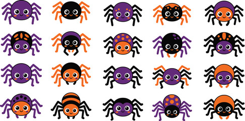 Obraz premium Cute cartoon spiders pattern with orange and purple colors for halloween decorations