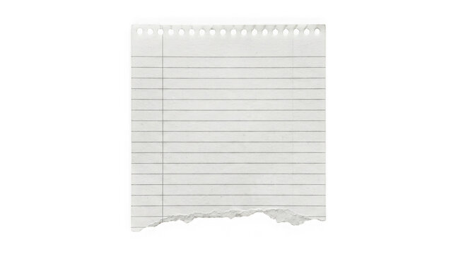 Torn lined notebook paper sheet isolated on transparent background