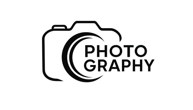 Minimalist photography logo icon with camera shape and text