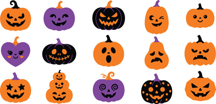 Colorful halloween pumpkins and jackolanterns vector illustration on white background