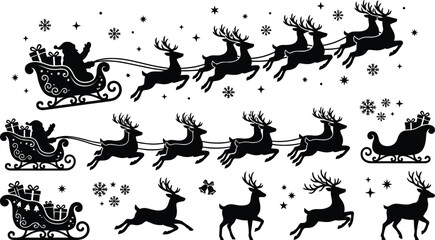 Santa flying with reindeer sleigh in winter night © SULTAN MIAH