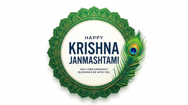 happy janmashtami peacock feather beautiful background design