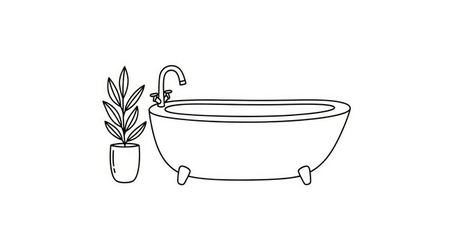 Simple bathroom with plant and bathtub.