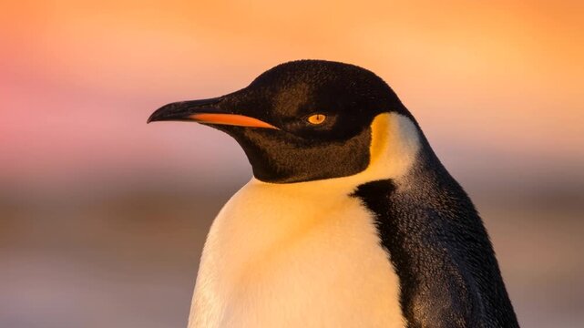 emperor penguin close up in antarctica at golden light video