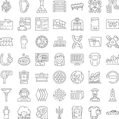 Fototapeta premium Large collection of line art icons depicting diverse concepts including science, business, technology, finance, travel, nature, health, and human elements
