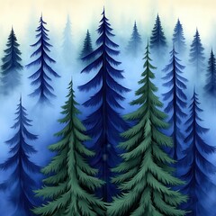 Fototapeta premium Misty Blue And Green Forest Digital Painting
