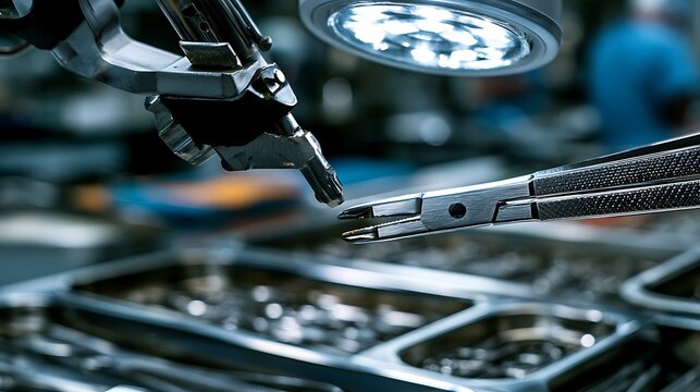 Robotic Surgical Instrument with Forceps During Minimally Invasive Surgery in Modern Operating Room.