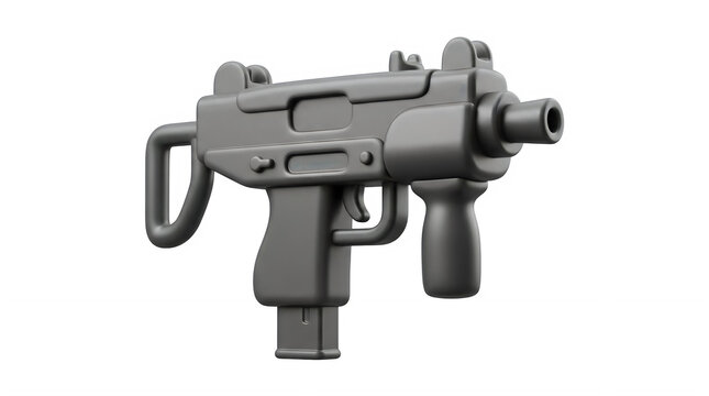3D Rendered Stylized Grey Submachine Gun on Black Background