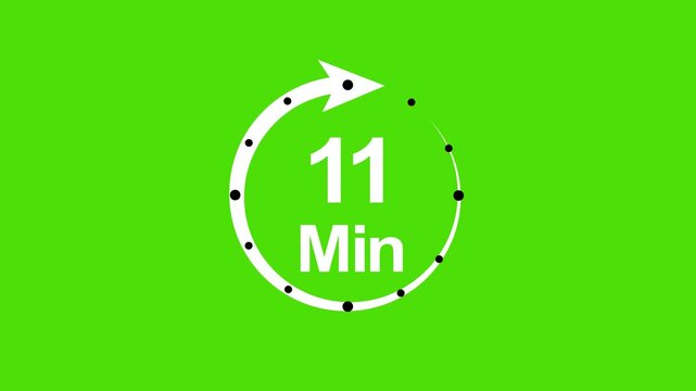 11 minute countdown timer with circular progress indicator on green screen, minimalist motion for editing and presentations