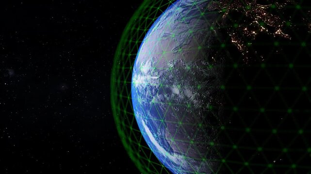 A stunning view of Earth surrounded by a digital green barrier as if protecting the planet