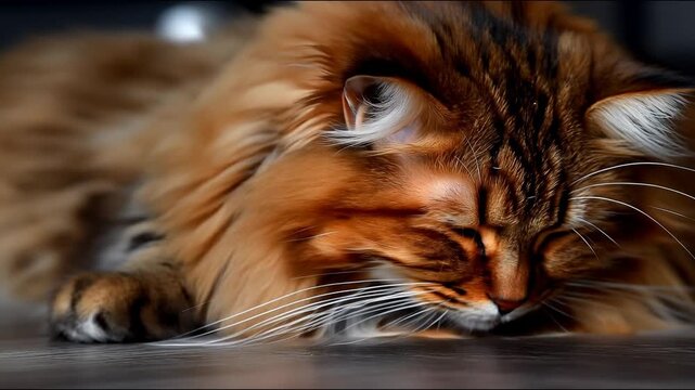 A fluffy cat with its tongue sticking out provides a charming backdrop for articles about pets  cosiness and amusing moments in the lives of animals.