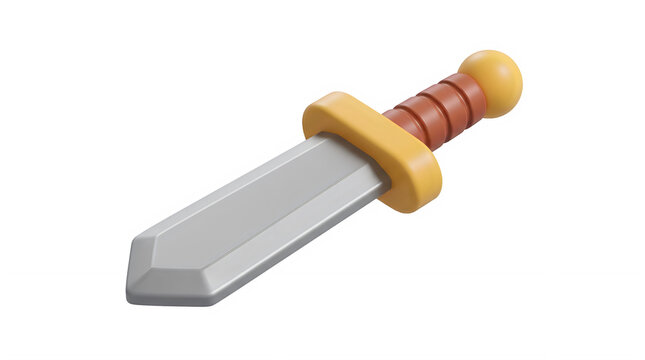 3D Stylized Cartoon Sword Icon Isolated on Black Background