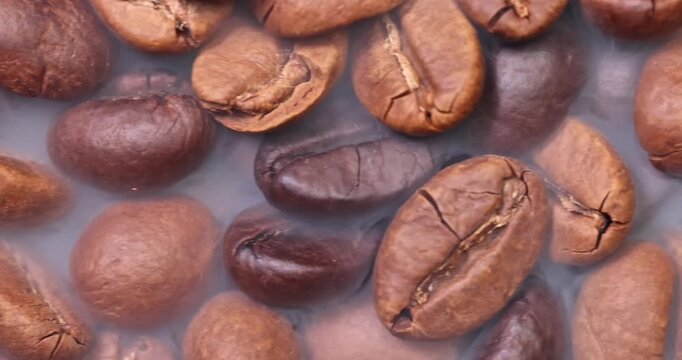 Fresh roasted coffee bean smoke vapour slide glide move