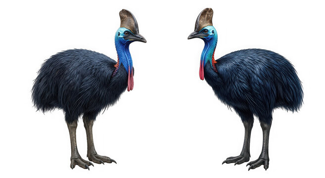 Two cassowary birds standing isolated on transparent background