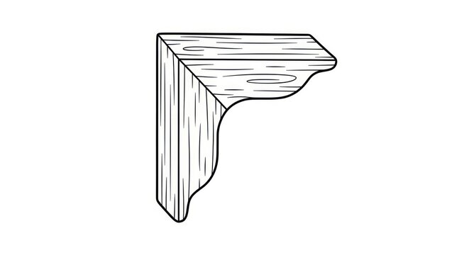 Hand drawn wooden corner bracket illustration with natural grain texture.
