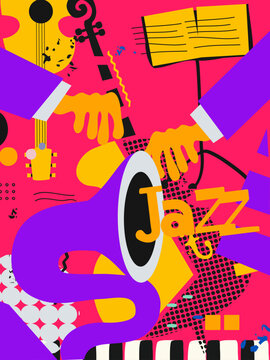 Abstract Music Background, vector illustration. Collage with musical instruments.