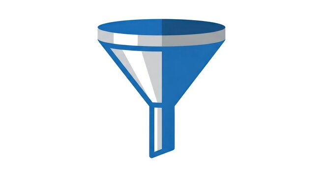 Blue funnel icon for business data filtering and liquid pouring.