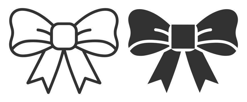 bow ribbon icon set outline and solid style vector illustration on transparent background