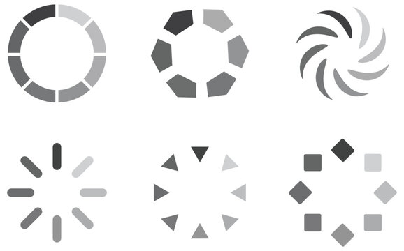 Loading Spinner Set Icons with Circular Progress Indicators, Buffer Animation and Waiting Symbol Vector	