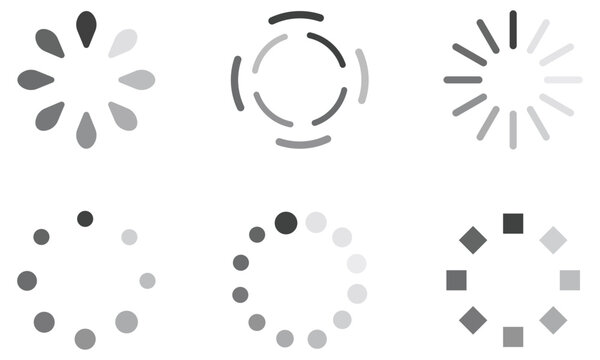 Loading Spinner Set Icons with Circular Progress Indicators, Buffer Animation and Waiting Symbol Vector	