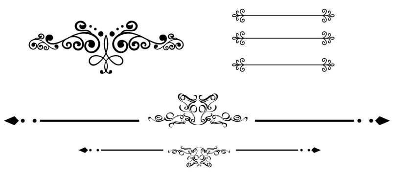 Ornate scrollwork dividers and borders with transparent background, flourish
