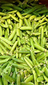 Pile of Fresh Green Pea Pods at Market