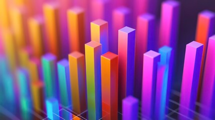 Obraz premium 3D bar graph shows projected investment returns over time. Taller bars represent higher future profit, return rates. Visual presentation of financial data for business use. Colorful bars showcase
