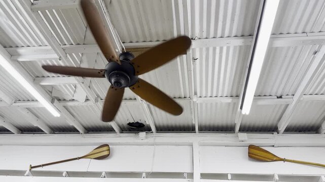 Vintage-style ceiling fan. Tropical Farms Macadamia Nuts, Honolulu, Oahu, Hawaii. 