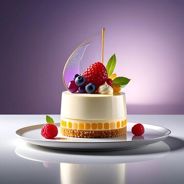 A small white cake with berries on a white plate (1)