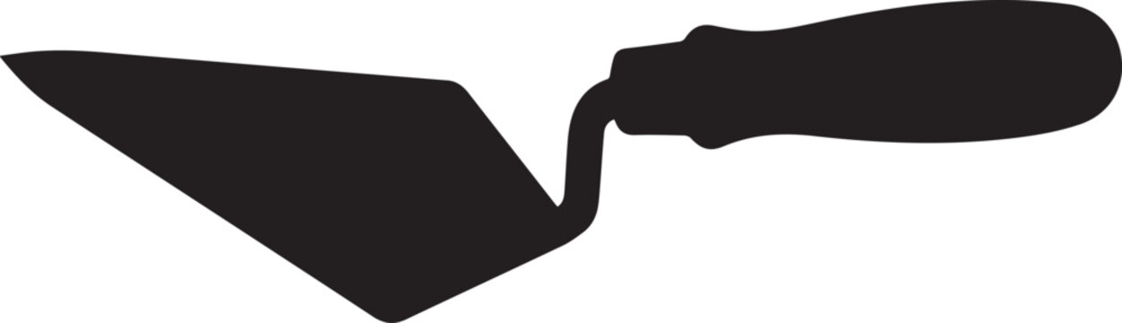 Trowel, putty knife, bricklayer's tool, construction equipment, black silhouette, vector icon