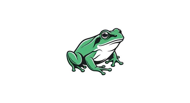 Green Frog Sitting on White Background.