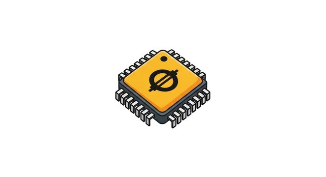 Microchip with logo close-up view.