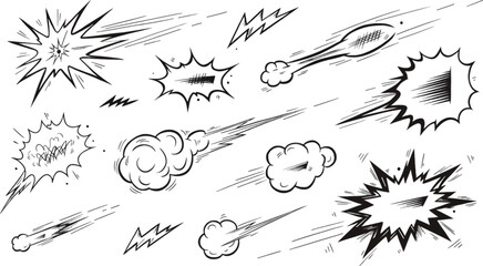 Explosion and motion lines vector elements in comic book style for action sequences © RANGER BYTE