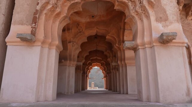Tilt Up Shot of Lotus Mahal Interior, Hampi, Karnataka, India