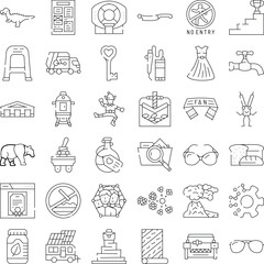 Obraz premium Diverse set of linear icons depicting a wide range of objects, symbols, and concepts, suitable for design elements, illustrations, and user interface applications