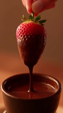 Strawberry dipped in rich chocolate fondue