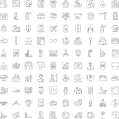 Fototapeta premium Thin line icon set depicting modern life, technology, science, health, food, nature and industry in a minimal vector collection for ui, web, app and print use