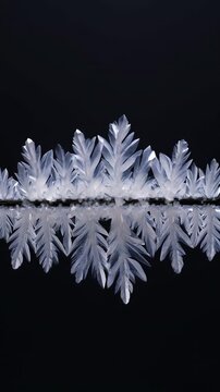 Delicate ice crystals reflecting in dark water