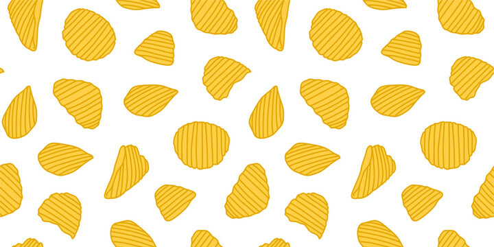 potato chips seamless pattern background. doodle potato chips pattern background. unhealthy snacks chips pattern.
