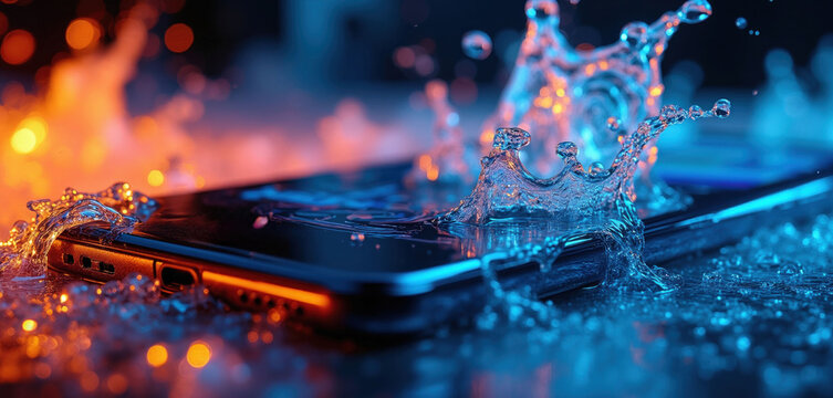 Smartphone resists water splashes and immersion. Mobile device survives liquid submersion. Technology proofed against moisture damage. Explore tech durability.