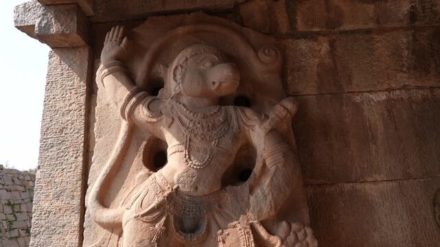 Stone Carving of Hindu God Hanuman, Hampi, Karnataka, India